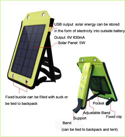 5W αδιάβροχος φορητός ηλιακός κινητός φορτιστής για το κινητό τηλέφωνο